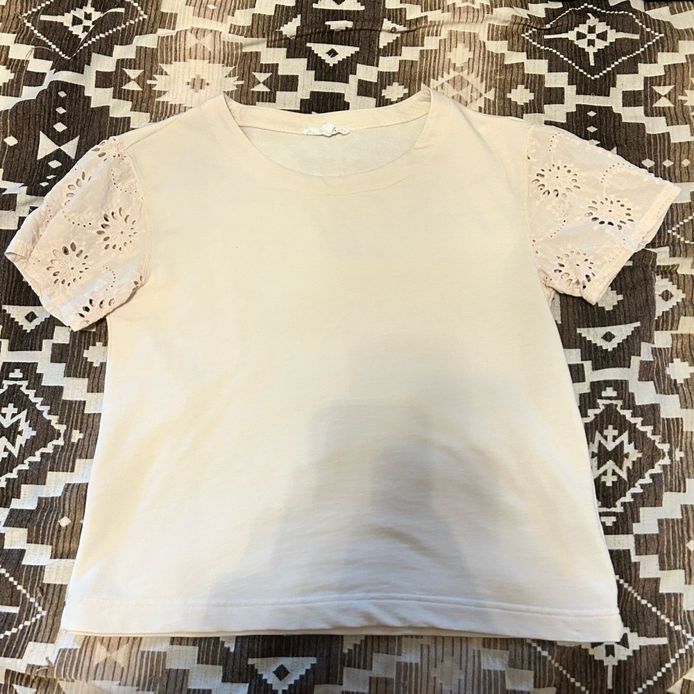 Jane and Delancey Beige Blouse with Eyelet Sleeves